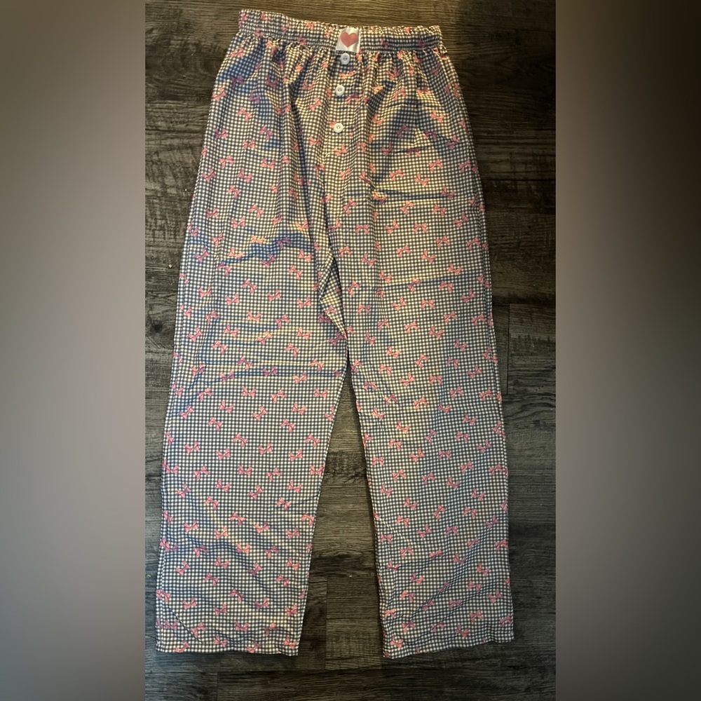 satin pajama pants 
black & white checkered with bows